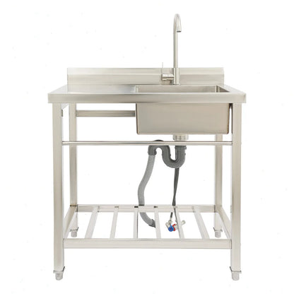 Edelstahl Spültisch 80x55cm mit Armatur – Freistehende Gastro Spüle mit Arbeitsfläche