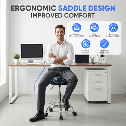 Ergonomischer Rollhocker Höhenverstellbar – Drehbarer Arbeitshocker Kunstleder für Praxis & Homeoffice
