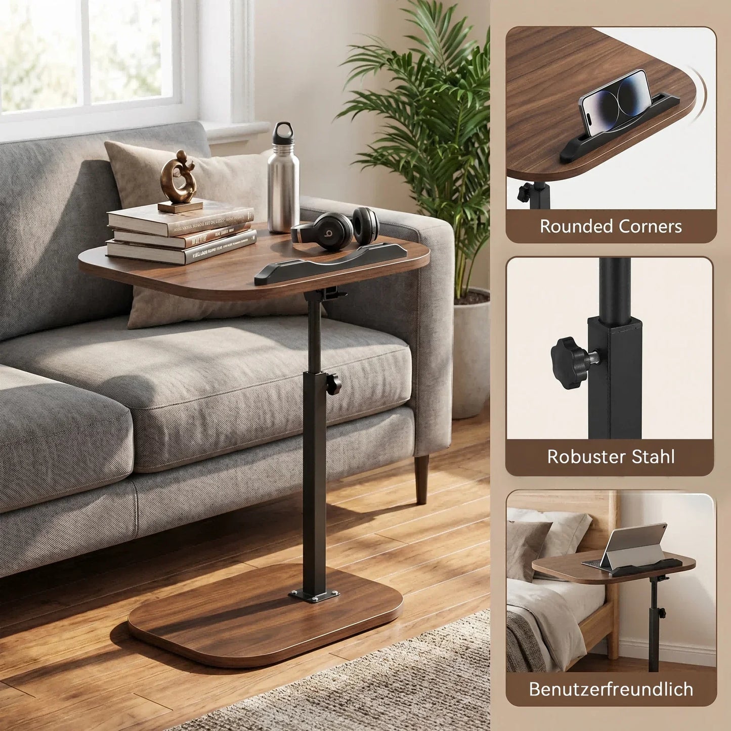 Beistelltisch Höhenverstellbar Holz 360° – Flexibler Pflegetisch Laptoptisch Couch