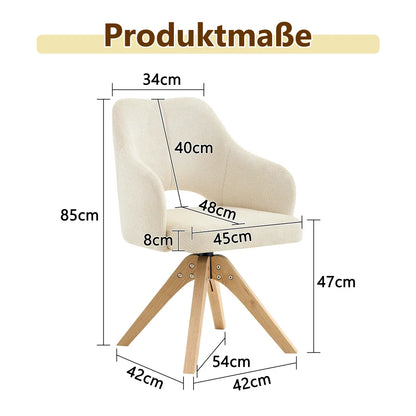 Drehbare Esszimmerstühle 2er Set Beige – Polsterstühle mit Massivholzbeinen & 360° Funktion