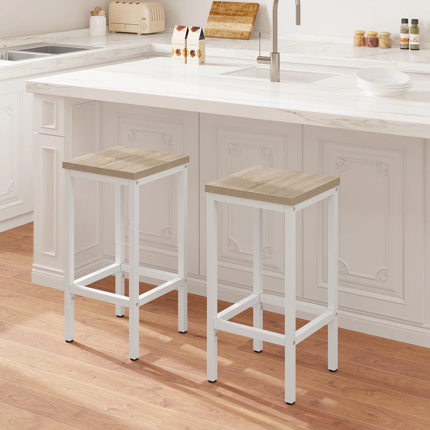 Barhocker 2er Set Industrie-Design 65cm – Kompakter Tresenstuhl aus Metall & Holz bis 120kg
