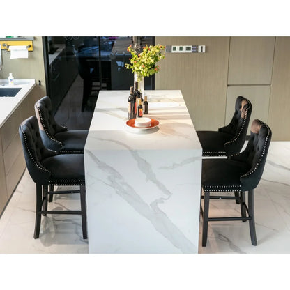 Moderne Samt Barhocker 2er Set mit Nietendekor – Elegante Tresenstühle aus Massivholz