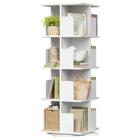 Drehbares Bücherregal Weiß 4 Etagen 128 cm – Standregal 360 Grad Drehbar Raumteiler