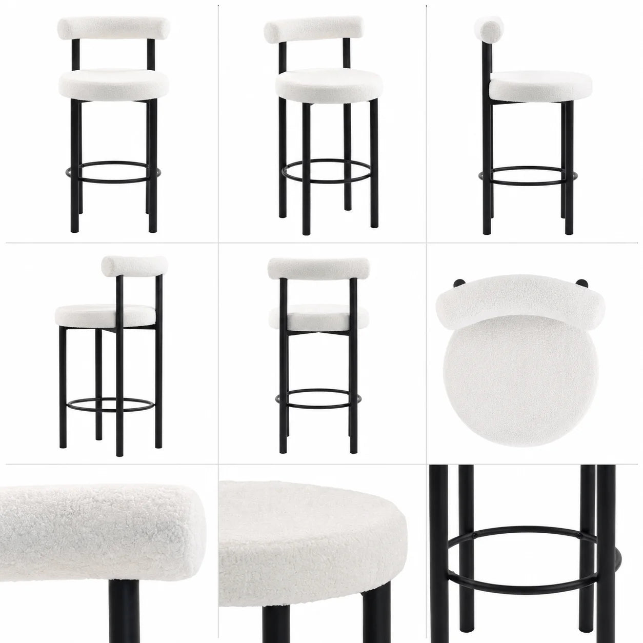 Barhocker 2er Set Bouclé Bambus 76cm – Moderne Tresenstühle mit Metallgestell für Kücheninsel