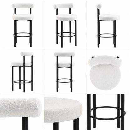 Barhocker 2er Set Bouclé Bambus 76cm – Moderne Tresenstühle mit Metallgestell für Kücheninsel