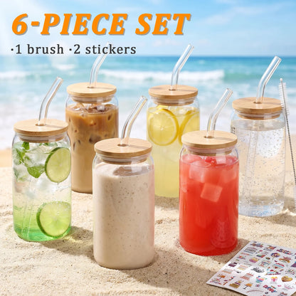 Glasbecher Set mit Strohhalm & Deckel – Trinkgläser für Eiskaffee, Cocktails & Bubble Tea