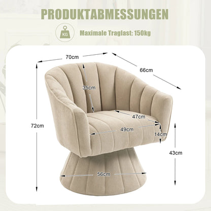 Drehsessel Beige – Modernes 360 Grad Cord Polstersessel Set mit Holzgestell bis 150kg