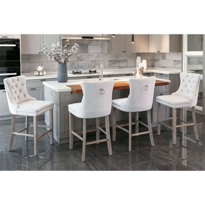 Moderne Samt Barhocker 2er Set mit Nietendekor – Elegante Tresenstühle aus Massivholz