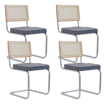 Freischwinger 2er Set Modern – Polsterstuhl Set aus Teddy-Samt & Rattan-Rueckenlehne mit Metallgestell