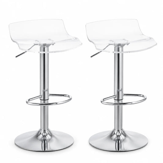 Moderne Barhocker 2er Set Acryl Höhenverstellbar – Transparenter Drehstuhl mit Chrom-Gestell