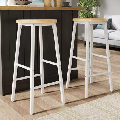 Barhocker 2er Set 150kg – Kompakter Tresenstuhl aus Metall & Holzoptik mit Doppelter Fussstuetze