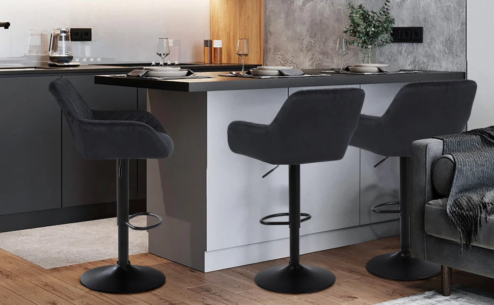 Barhocker 2er Set Schwarz – Hoehenverstellbare Tresenstuehle Drehbar aus Kunstleder fuer Kueche & Bar bis 150kg