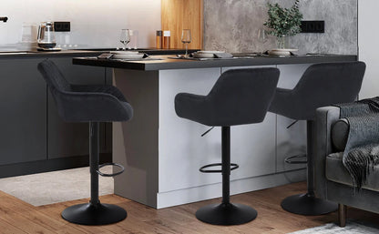 Barhocker 2er Set Schwarz – Hoehenverstellbare Tresenstuehle Drehbar aus Kunstleder fuer Kueche & Bar bis 150kg