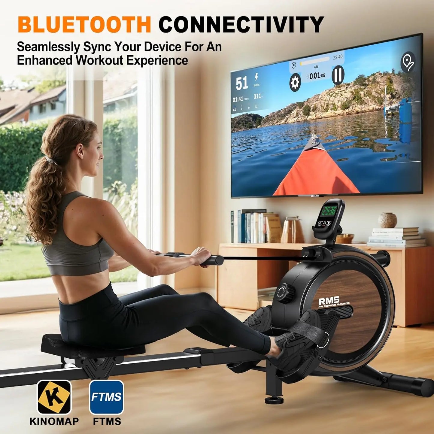 Rudermaschine Magnetbremse Bluetooth – Leises Rudergerät für Zuhause bis 150kg