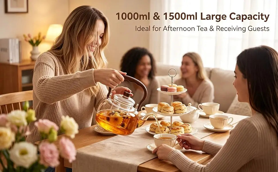 Hitzebeständige Glas Teekanne 1000ml – Glaskanne mit Sieb für Lose Tee & Blüten