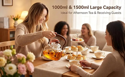 Hitzebeständige Glas Teekanne 1000ml – Glaskanne mit Sieb für Lose Tee & Blüten