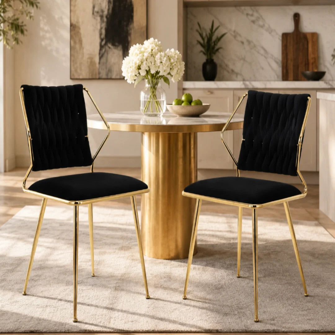 Esszimmerstuhl 2er Set Samt – Moderner Polsterstuhl mit Gold-Metallgestell & Ergonomischer Sitzschale