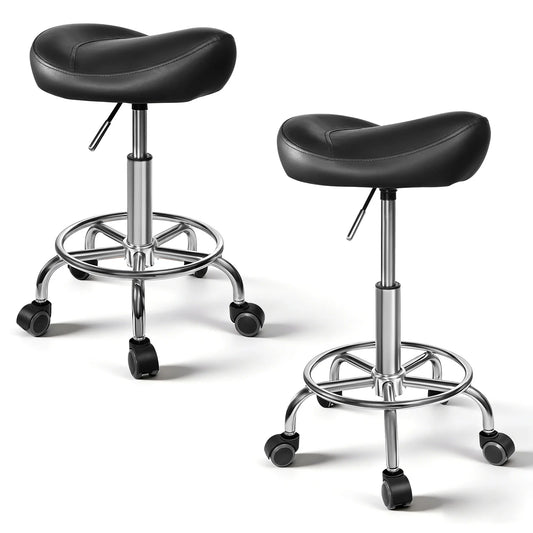 Ergonomischer Rollhocker Höhenverstellbar – Drehbarer Arbeitshocker Kunstleder für Praxis & Homeoffice