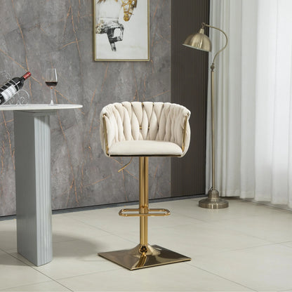 Moderne Barhocker 2er Set mit Armlehnen Höhenverstellbar – Drehbarer Polsterstuhl mit Gold-Beinen