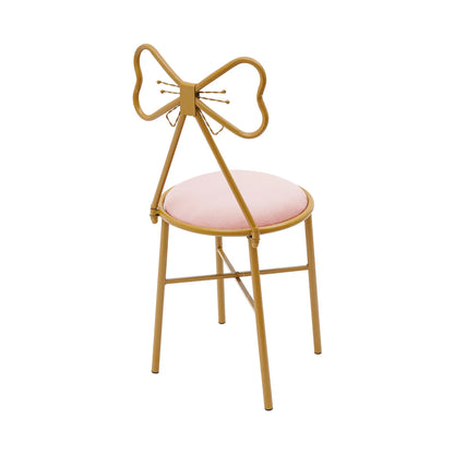 Schminktisch Stuhl Rosa mit Schmetterling Rückenlehne – Moderner Samt Kosmetikstuhl Gold