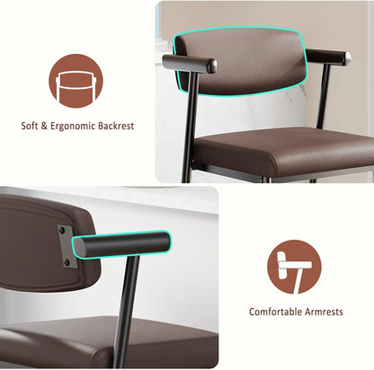 Barhocker 4er Set mit Armlehnen 66cm Braun – Moderne Tresenstühle mit Rückenlehne & Fußstütze