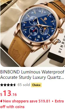 BINBOND Luxus Herrenuhr Blau – Wasserdichte Quarz Armbanduhr mit Chronograph & Datum