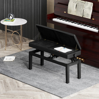 Doppel Klavierbank Höhenverstellbar mit Stauraum – Ergonomischer Pianohocker Schwarz 105cm