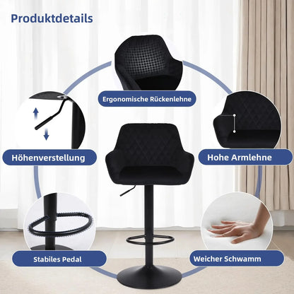Barhocker 2er Set Schwarz – Hoehenverstellbare Tresenstuehle Drehbar aus Kunstleder fuer Kueche & Bar bis 150kg