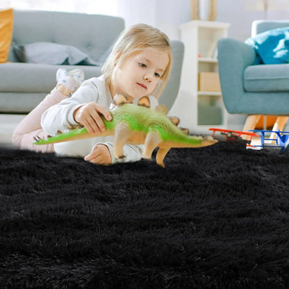 Runder Teppich Schwarz 100cm Flauschig – Weicher Hochflor Teppich für Wohn- & Kinderzimmer