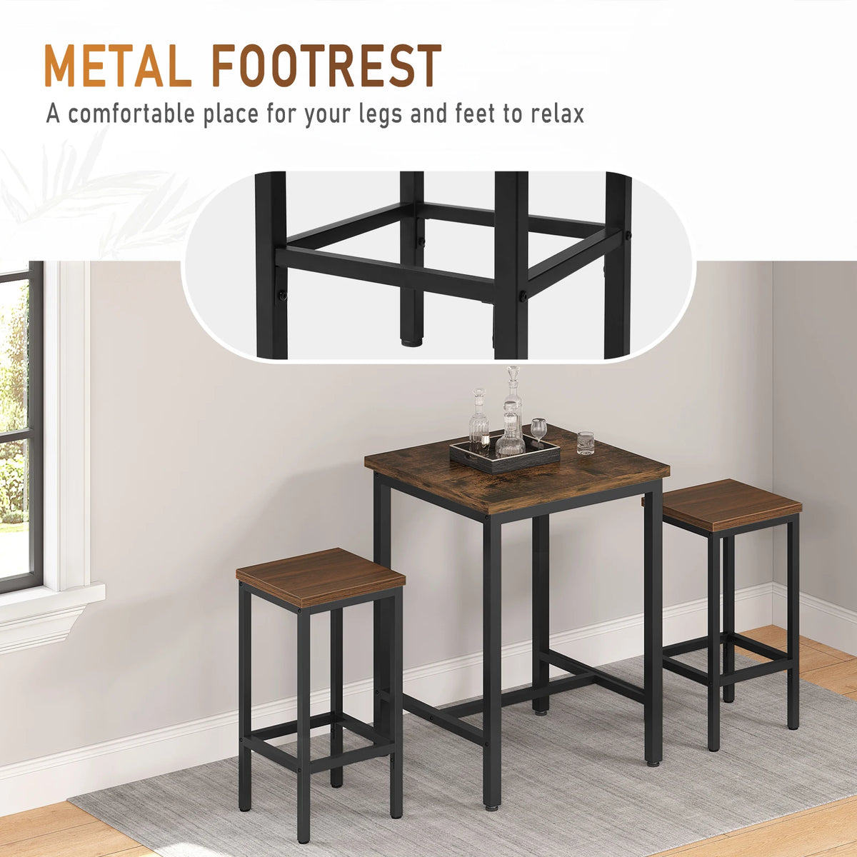 Barhocker 2er Set Industrie-Design 65cm – Kompakter Tresenstuhl aus Metall & Holz bis 120kg