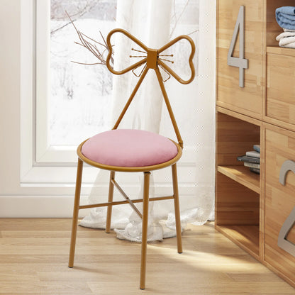 Schminktisch Stuhl Rosa mit Schmetterling Rückenlehne – Moderner Samt Kosmetikstuhl Gold