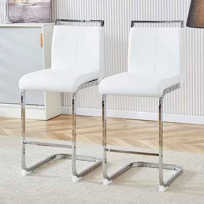 Barhocker 2er Set Silber Weiß – Freischwinger Tresenstühle aus Kunstleder & Metall
