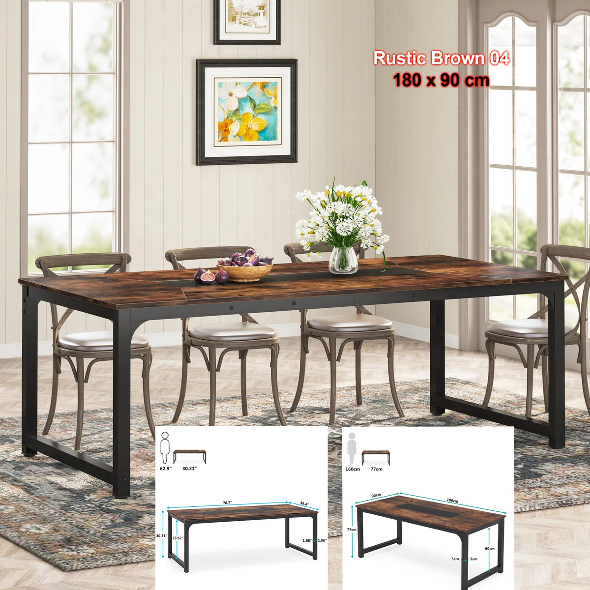 Esstisch Holzoptik Schwarz 160x80cm – Moderner Küchentisch aus Holz & Metall für 6 Personen