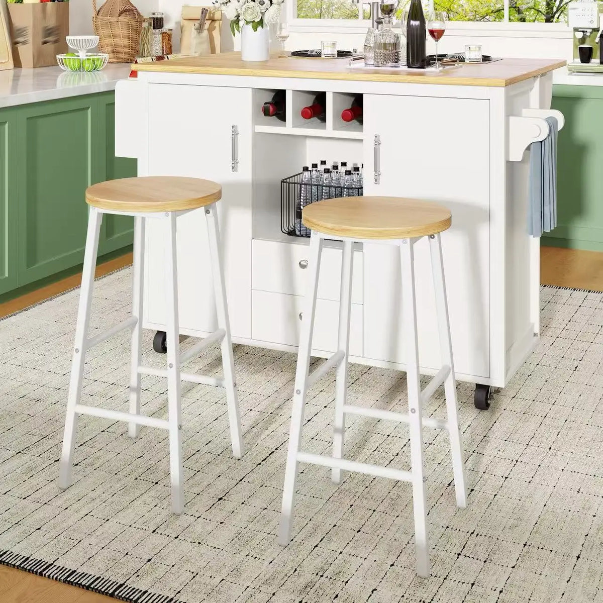 Barhocker 2er Set 150kg – Kompakter Tresenstuhl aus Metall & Holzoptik mit Doppelter Fussstuetze