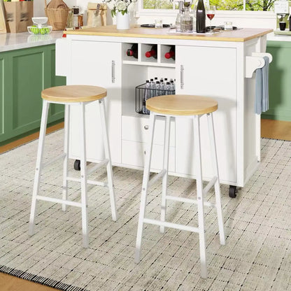 Barhocker 2er Set 150kg – Kompakter Tresenstuhl aus Metall & Holzoptik mit Doppelter Fussstuetze