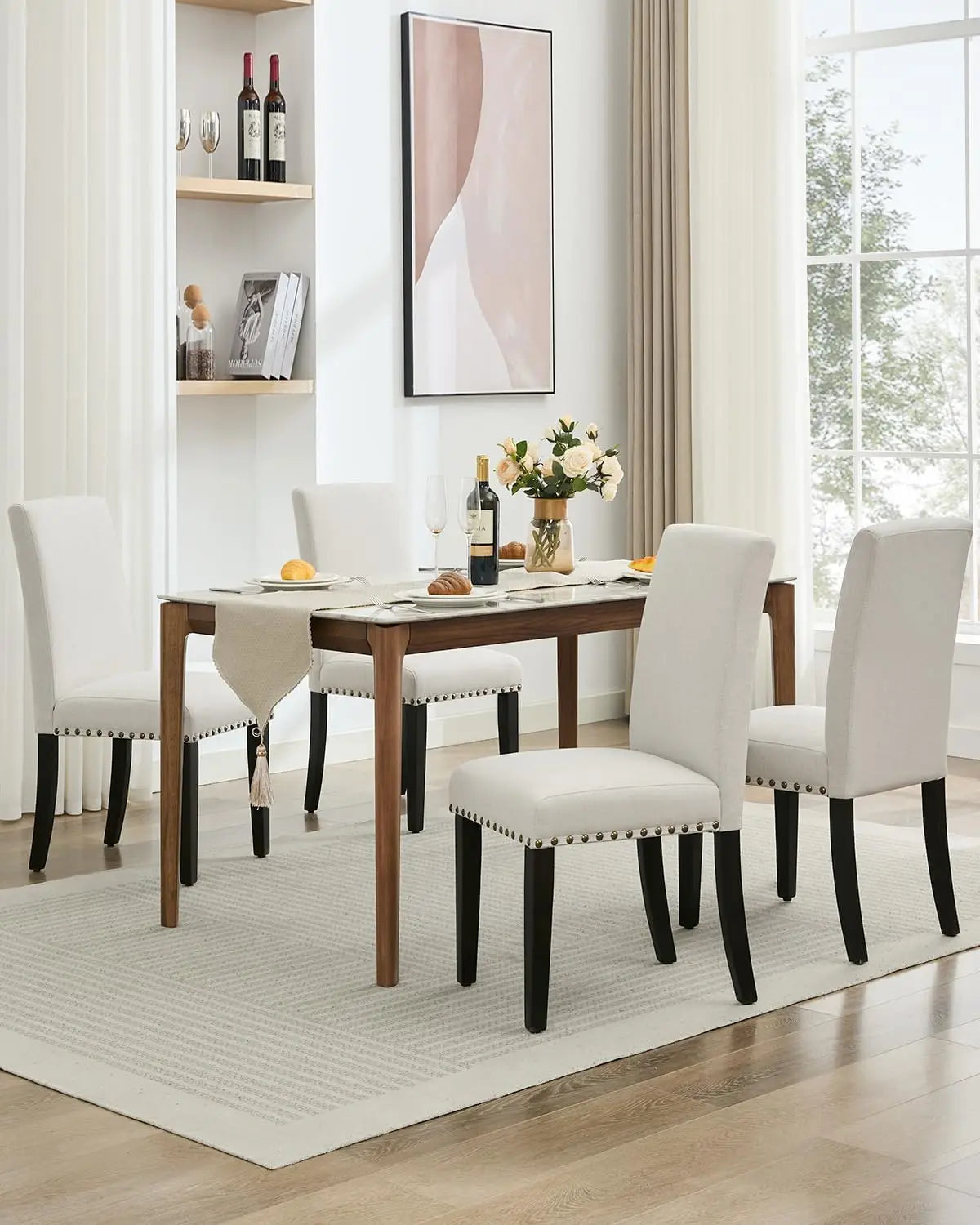 Esszimmerstuhl 2er Set Beige – Modernes Polsterstuhl Set mit Ergonomischer Rueckenlehne & Holzgestell