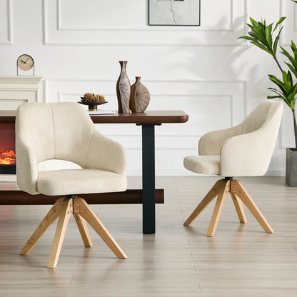 Drehbare Esszimmerstühle 2er Set Beige – Polsterstühle mit Massivholzbeinen & 360° Funktion