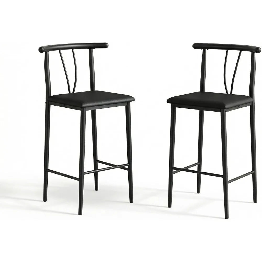 Barhocker 2er Set Schwarz – Moderne Tresenstuehle aus Kunstleder mit Metallgestell & Fussstütze fuer Kueche & Bar