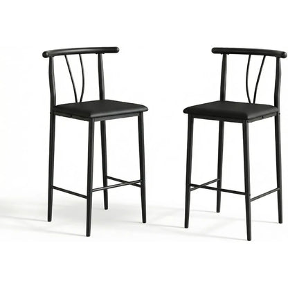 Barhocker 2er Set Schwarz – Moderne Tresenstuehle aus Kunstleder mit Metallgestell & Fussstütze fuer Kueche & Bar