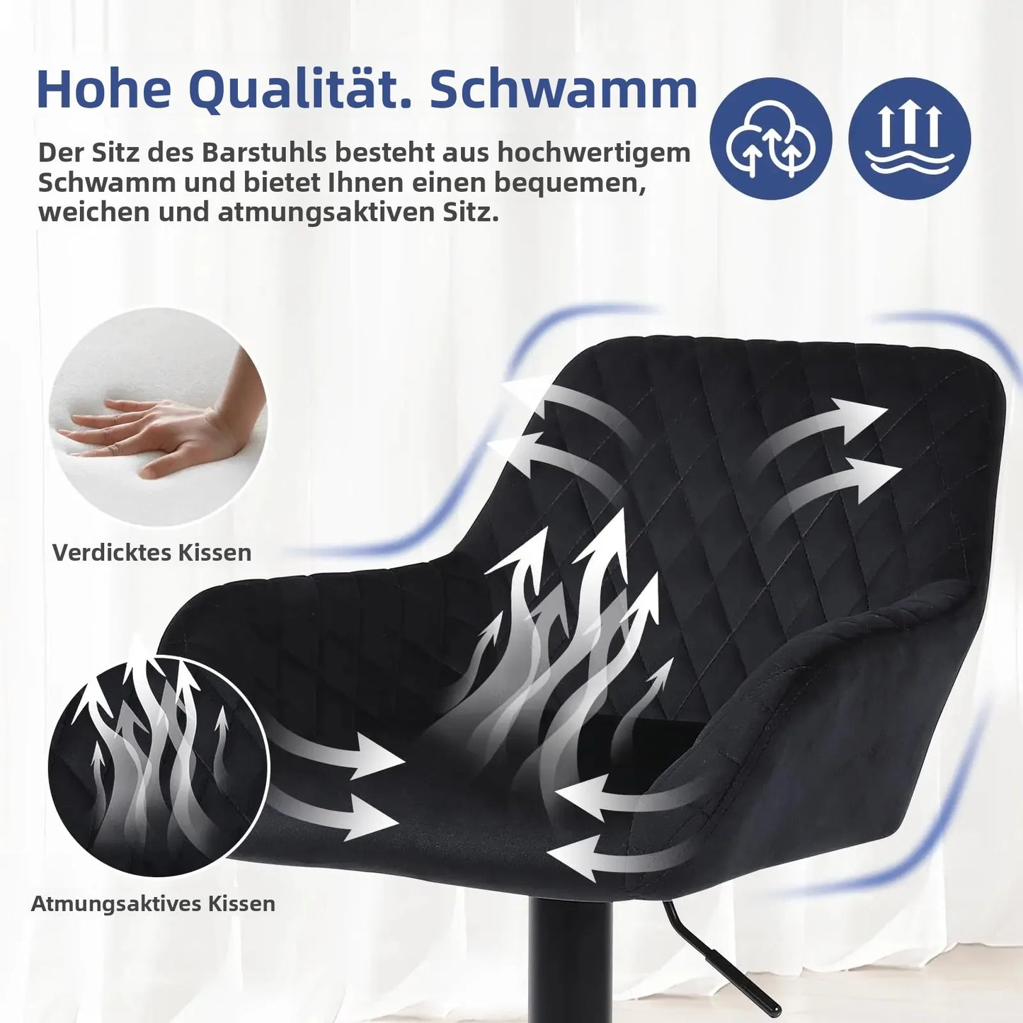 Barhocker 2er Set Schwarz – Hoehenverstellbare Tresenstuehle Drehbar aus Kunstleder fuer Kueche & Bar bis 150kg