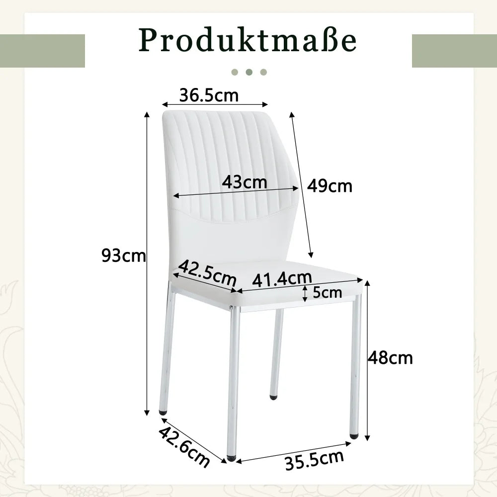 Esszimmerstuhl 4er Set Weiss – Modernes Polsterstuhl Set aus Kunstleder & Metallbeinen in Silber