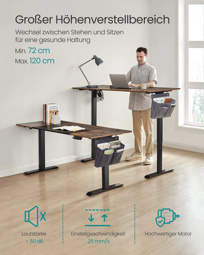 Elektrischer Stehschreibtisch 160x70 cm Schwarz – Ergonomischer Schreibtisch mit Memory-Funktion & Kabelmanagement