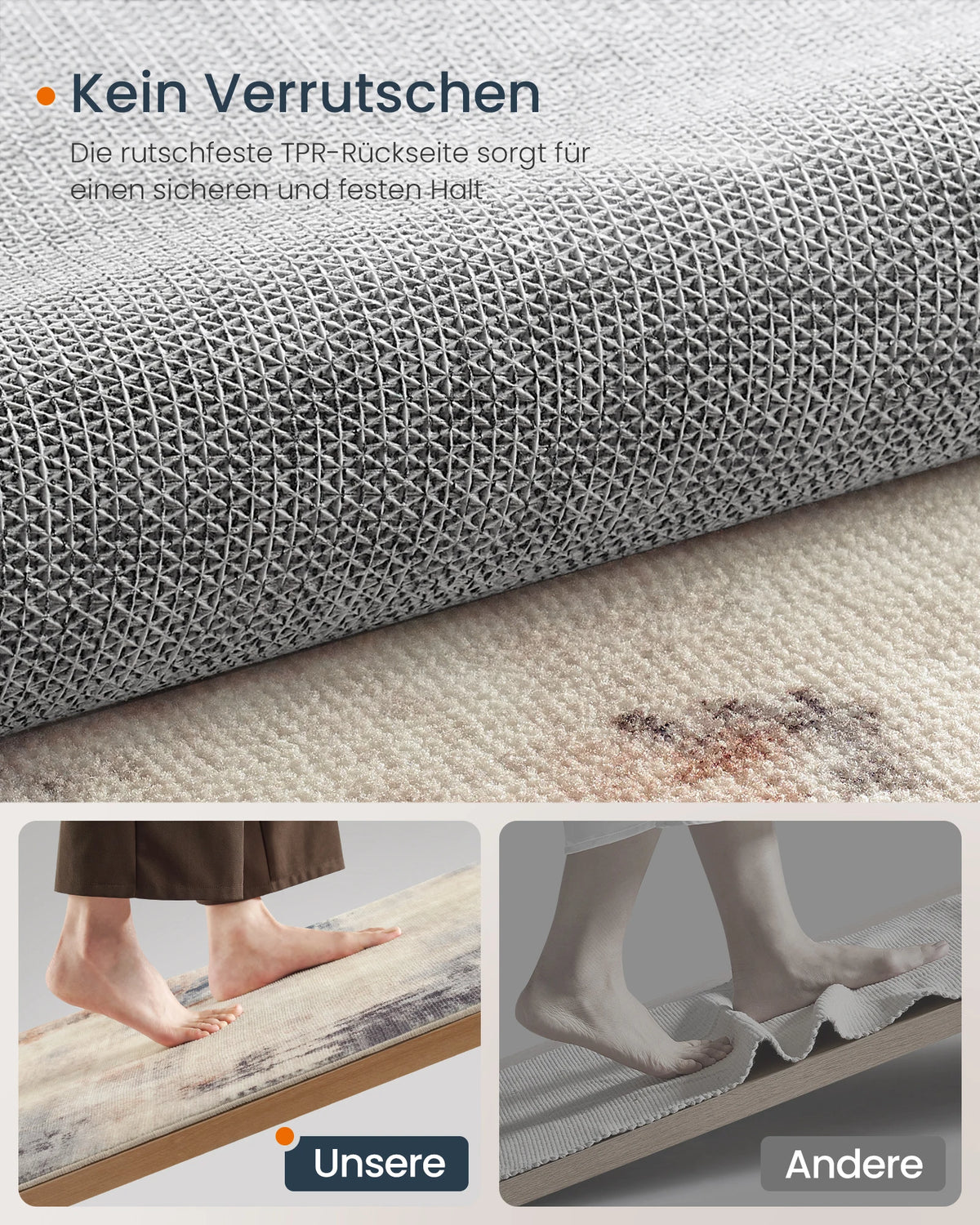 Moderner Teppich 160x230cm Waschbar – Kunstkaschmir Wohnzimmer Teppich Faltbar Camel