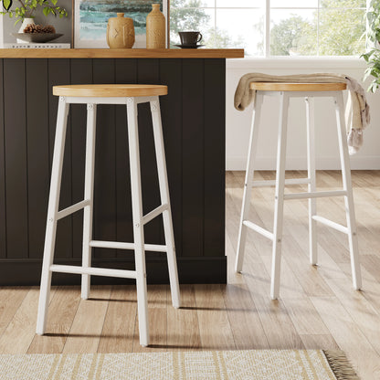 Barhocker 2er Set 150kg – Kompakter Tresenstuhl aus Metall & Holzoptik mit Doppelter Fussstuetze