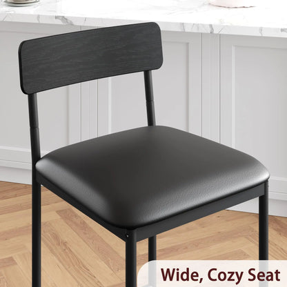 Barhocker 4er Set Gepolstert Schwarz – Ergonomische Tresenstühle mit Rückenlehne & Stahlrahmen