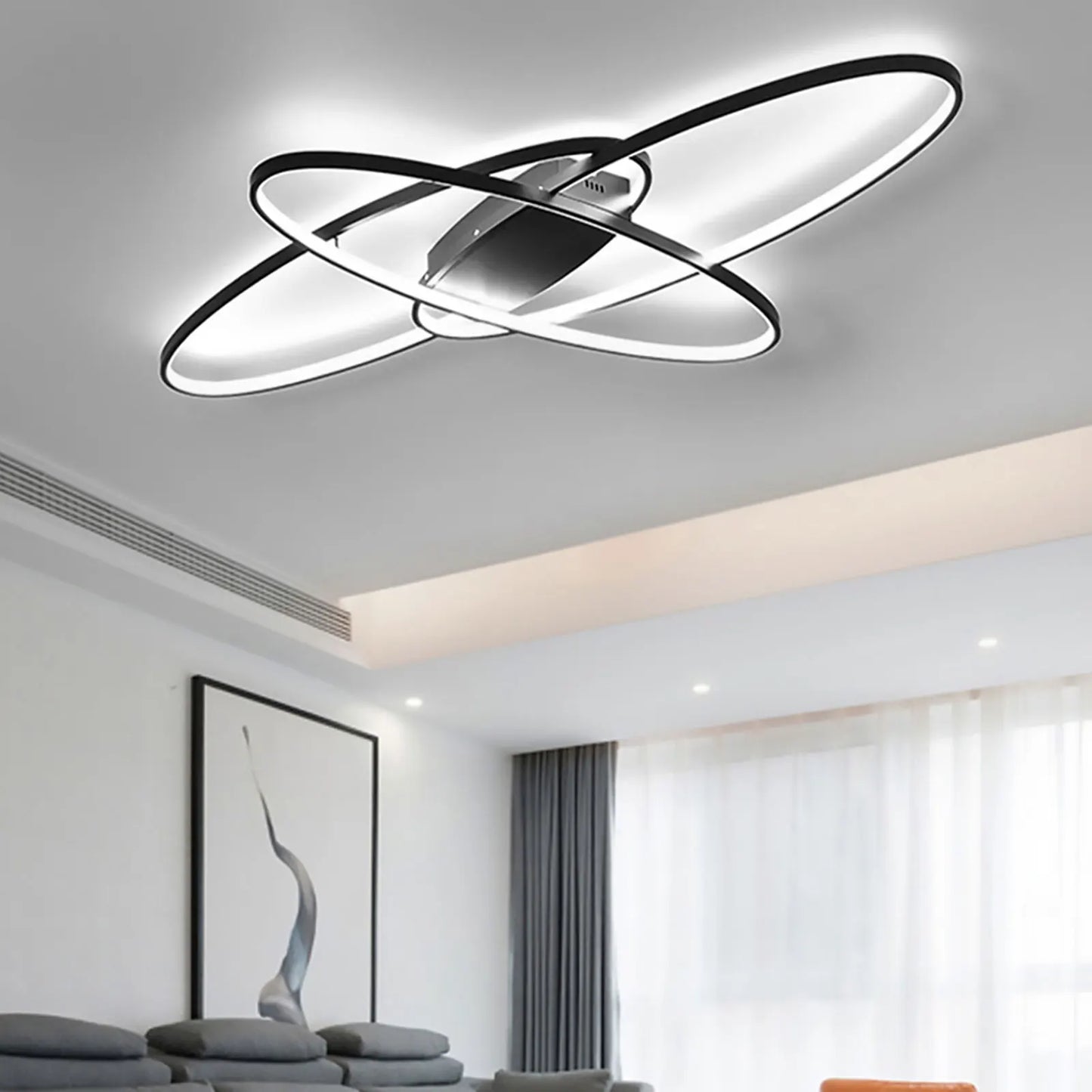 LED Deckenleuchte Schwarz Dimmbar 95 cm – Moderne Designer Lampe mit Fernbedienung