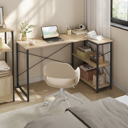 L-förmiger Eckschreibtisch 120 cm Holzoptik – Platzsparender Computertisch mit Regalen