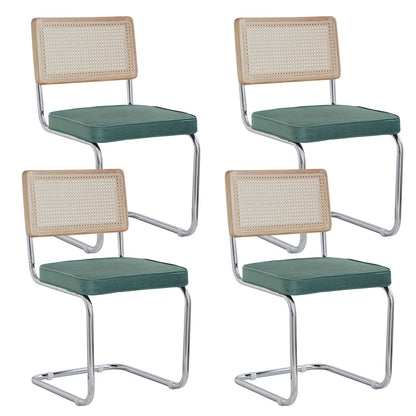 Freischwinger 2er Set Modern – Polsterstuhl Set aus Teddy-Samt & Rattan-Rueckenlehne mit Metallgestell