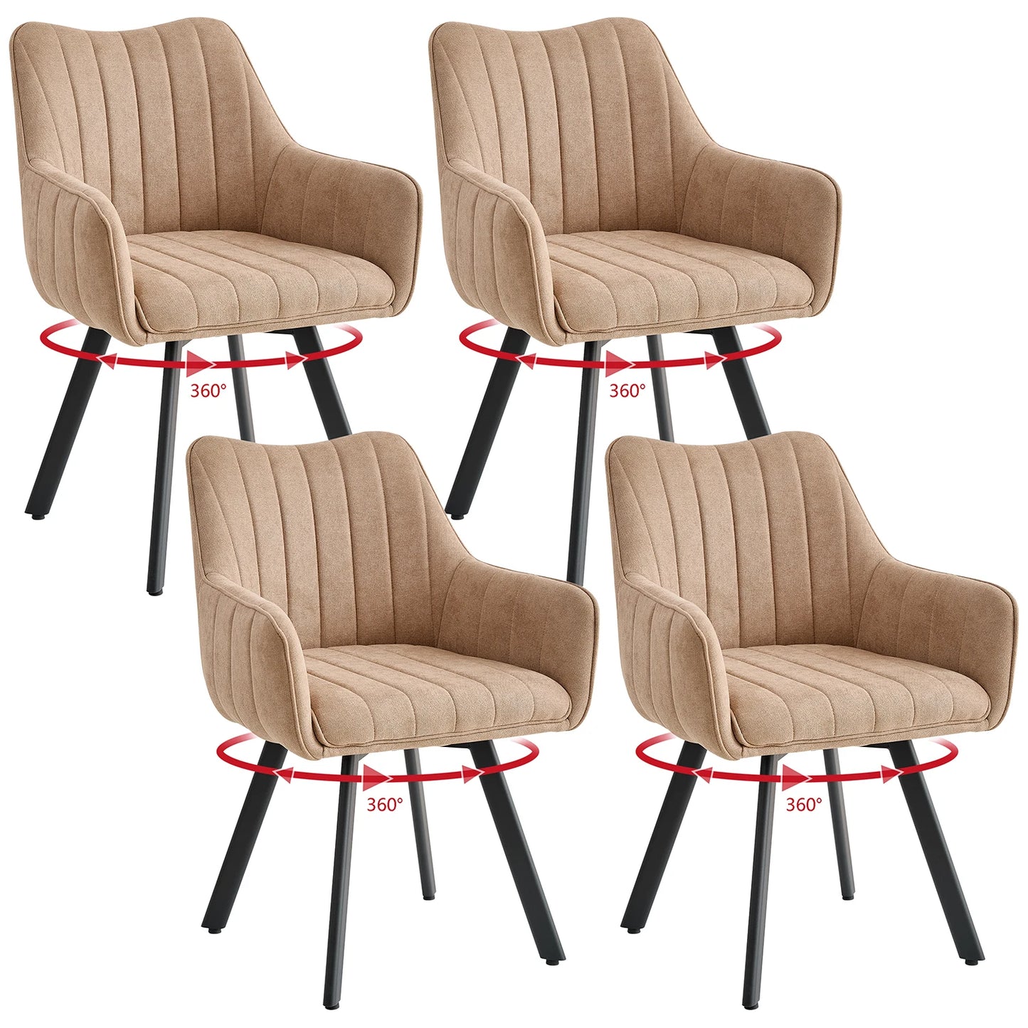 Drehbare Esszimmerstühle 2er Set Leinen – Moderne Polsterstühle mit Metalldesign & Ergo-Rückenlehne