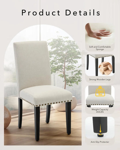 Esszimmerstuhl 2er Set Beige – Modernes Polsterstuhl Set mit Ergonomischer Rueckenlehne & Holzgestell